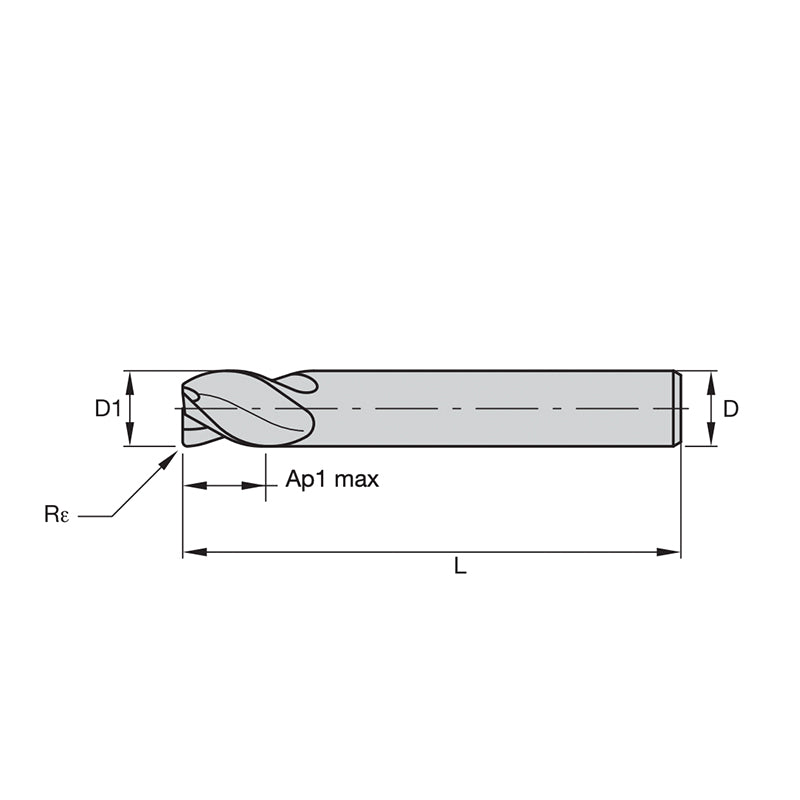 General-Purpose Solid Carbide End Mills  GP End Mills • Series 4004 4014 4024 • Radiused • 4 Flute • Metric  (TiAlN)