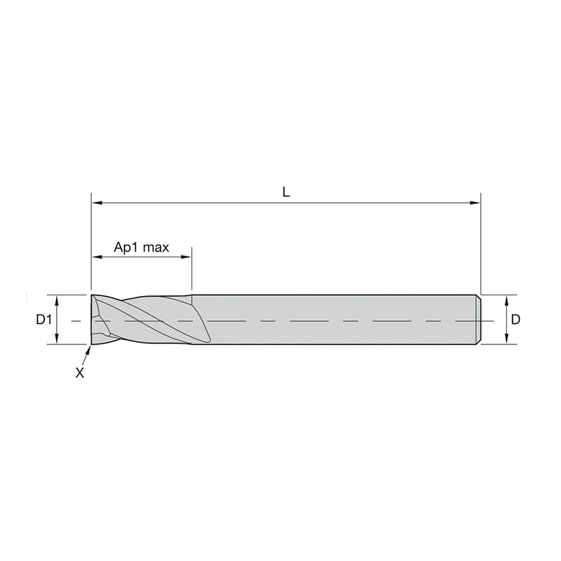 General-Purpose Solid Carbide End Mills GP End Mills • Series D002 D012 • Square End • 2 Flute • Metric  Weldon  (UNCOATED)