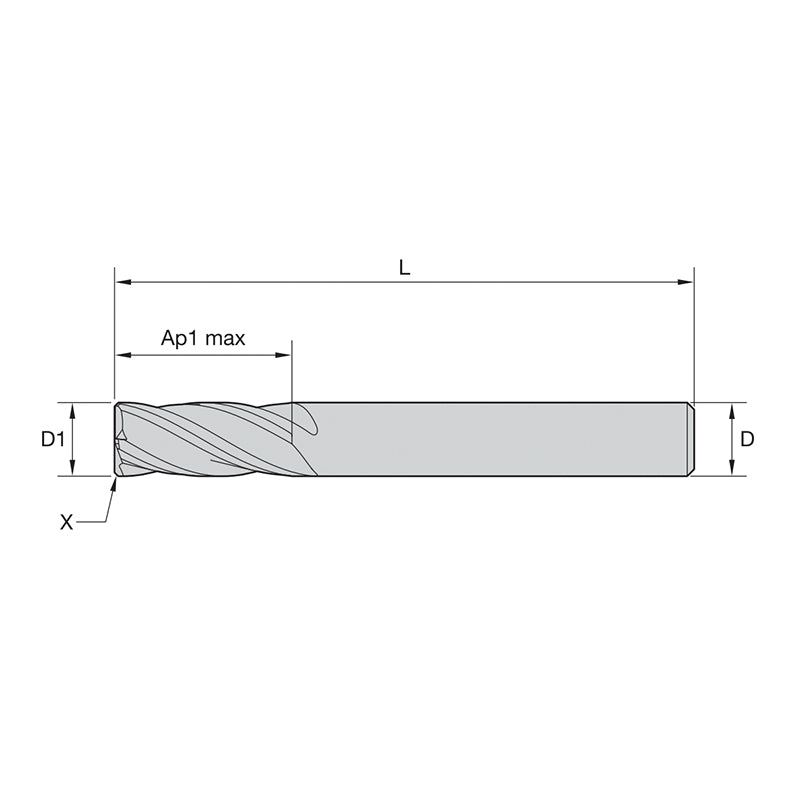 General-Purpose Solid Carbide End Mills  GP End Mills • Series D004 D014 • Square End • 4 Flute • Metric DIN 6527   (TiAlN)