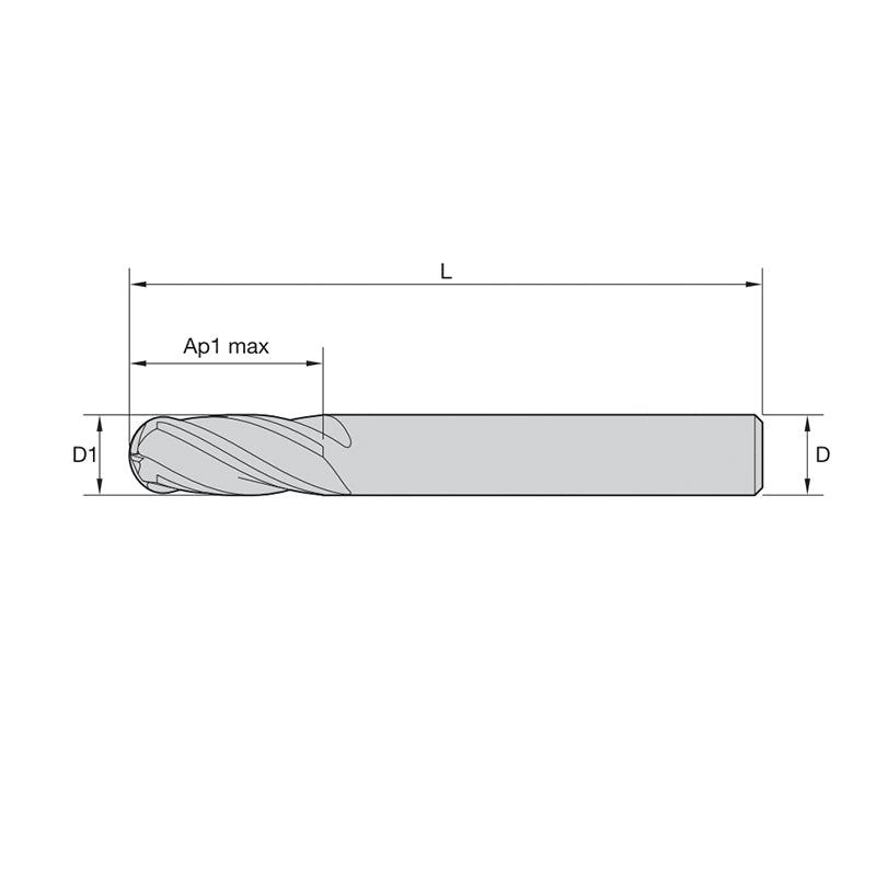 General-Purpose Solid Carbide End Mills  GP End Mills • Series 2848 • Ball Nose • 4 Flute • Metric DIN 6528   (TiAlN)