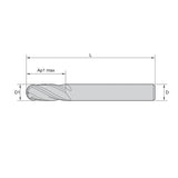 General-Purpose Solid Carbide End Mills  GP End Mills • Series 2848 • Ball Nose • 4 Flute • Metric DIN 6528   (TiAlN)