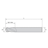 General-Purpose Solid Carbide End Mills  GP End Mills • Series I2B • Ball Nose • 2 Flute • Inch (TiAlN)