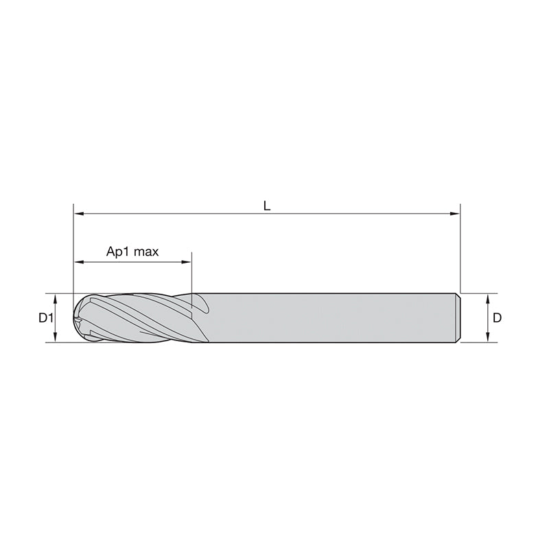 General-Purpose Solid Carbide End Mills GP End Mills • Series I4B • Ball Nose • 4 Flute • Inch  (TiAlN)