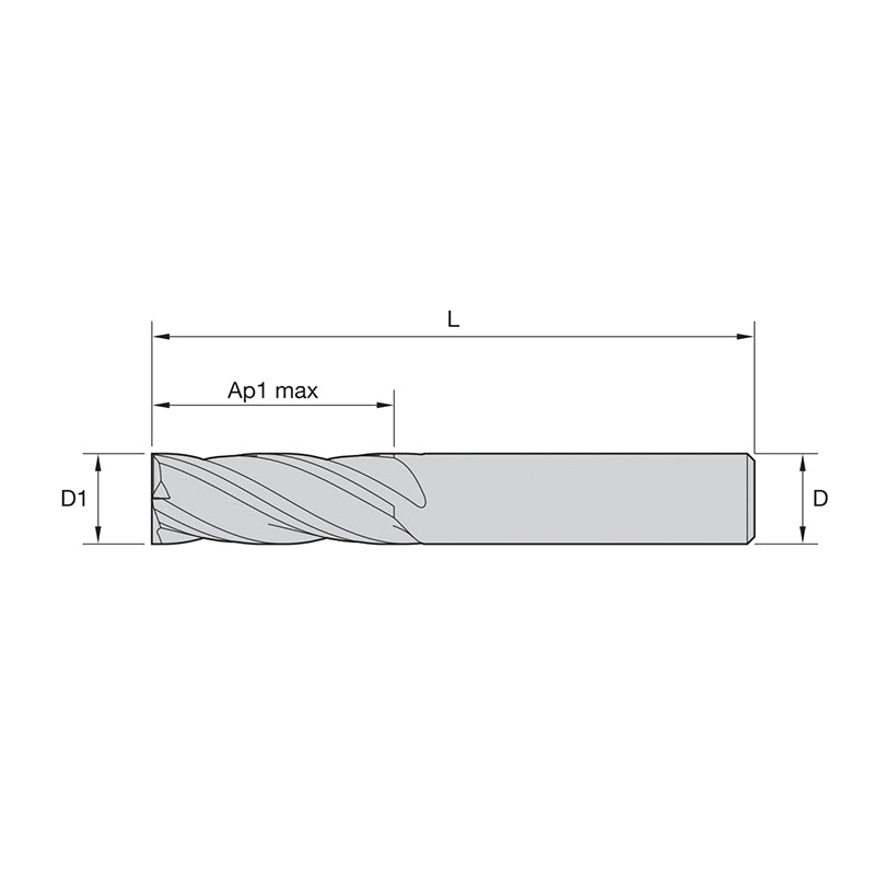 General-Purpose Solid Carbide End Mills  GP End Mills • Series I4S • Sharp Edge • 4 Flute • Inch (Uncoated)