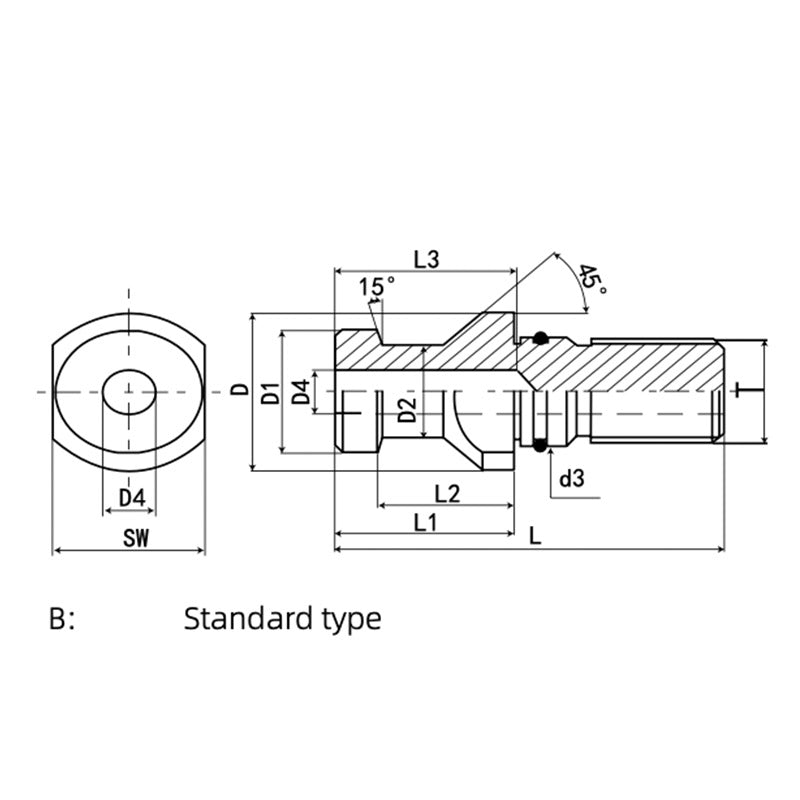 German Standard Pull Stud DIN 69872 SK=JT=DAT=DIN 69872