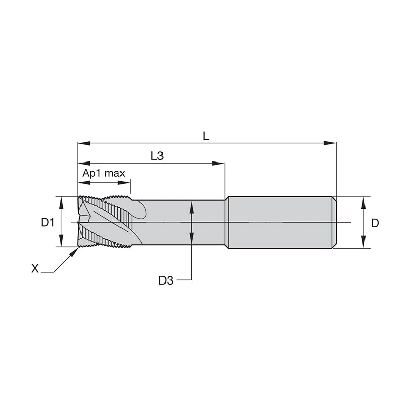 HSS Solid End Mills • HSS Roughers • Series 6ANR • Chamfer • Neck • Weldon® • Inch