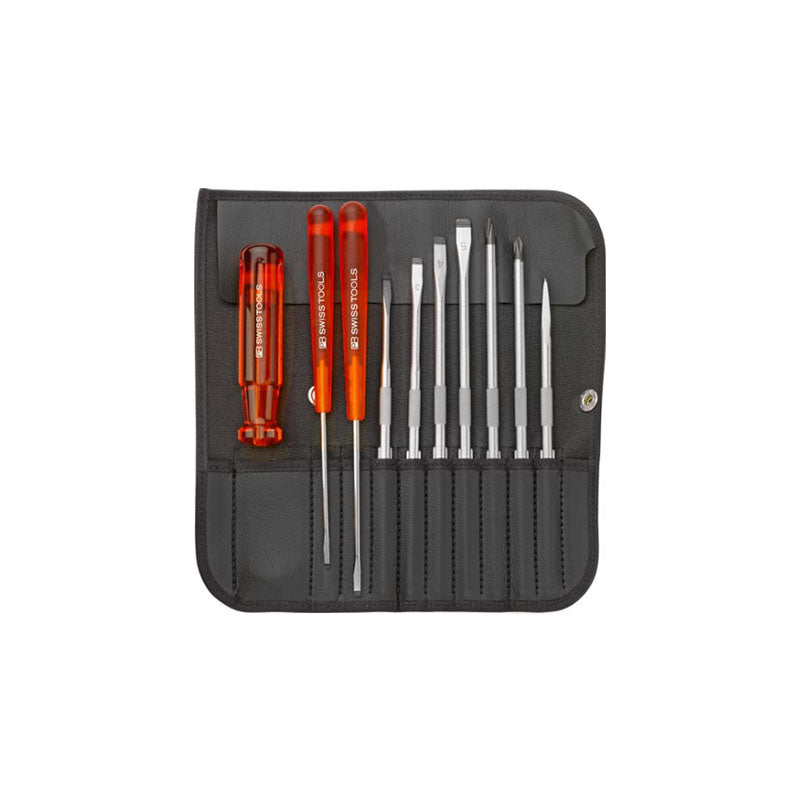 PB 215 Classic screwdriver set with interchangeable blades in a compact imitation leather roll-up case