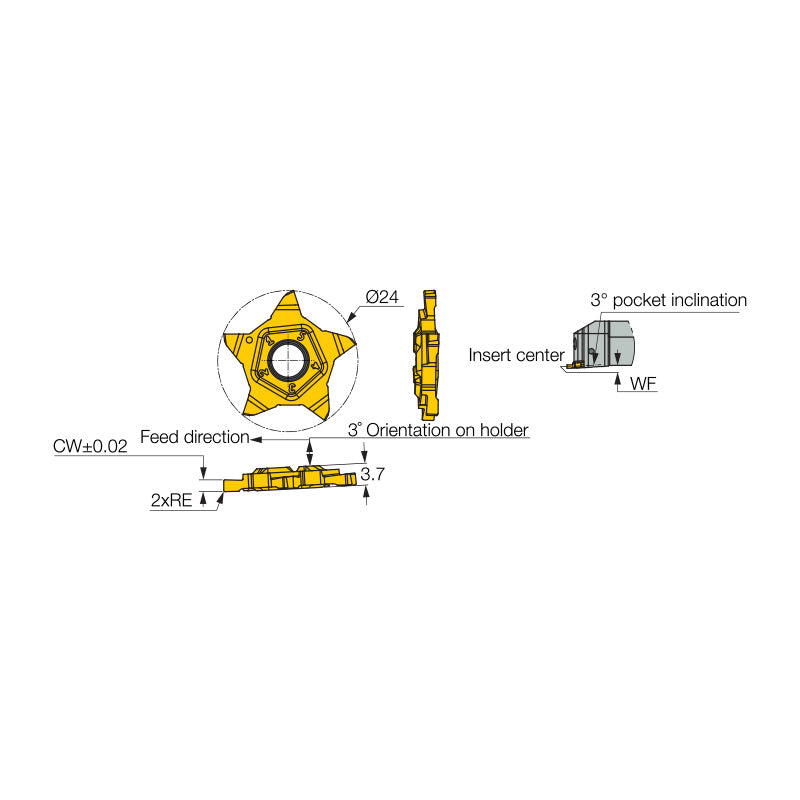 PENTA 24N-NF-RS-SL : Pentagonal Parting and Grooving Inserts for Quick Cutting Edge Indexing. Used for Next to High Shoulder Applications - Big-tools Industrial Supply Tools for Metal Cutting