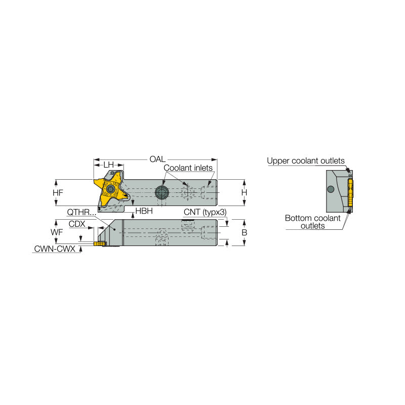 QTHR/L-30-JHP-MC : Grooving and Parting Tools Carrying GROOVE-4-CUT Inserts with Inlets for High-Pressure Coolant - Big-tools Industrial Supply Tools for Metal Cutting