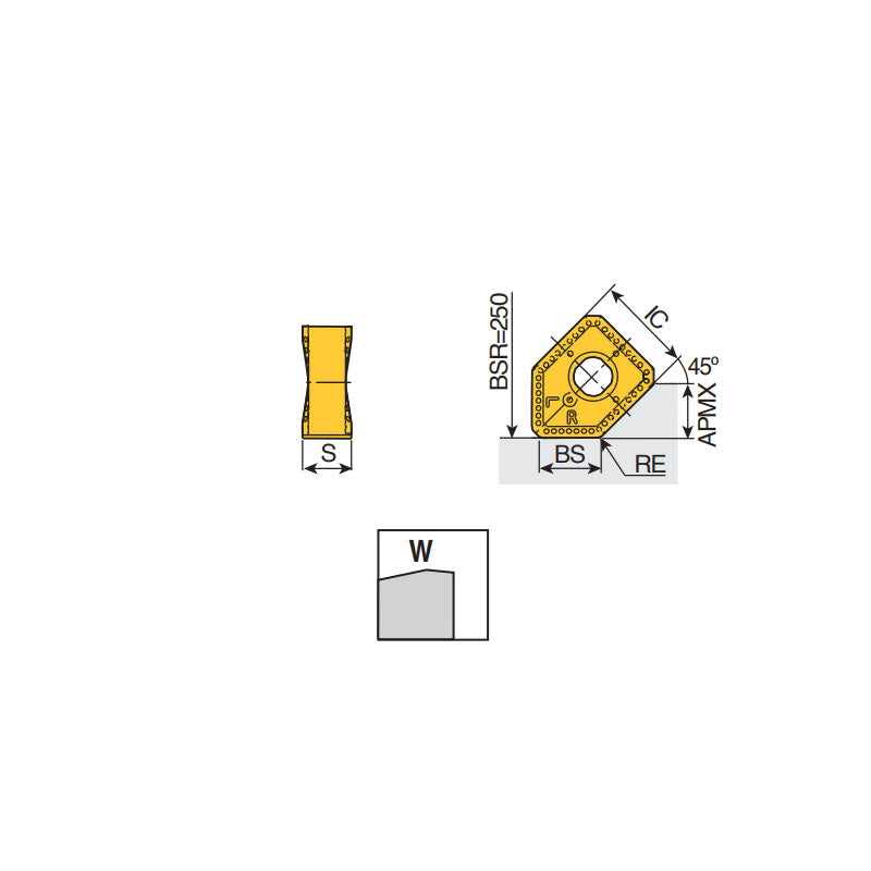 SNGX 1306 ANTN-W Ground wiper inserts with 2 right-handed & 2 left-handed cutting edges for 45° face mills - Big-tools Industrial Supply Tools for Metal Cutting