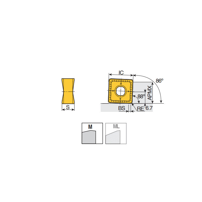 SNGX 1306 ZN-M Double-sided square inserts with 8 cutting edges & corner R and wiper flat for 88° face mills - Big-tools Industrial Supply Tools for Metal Cutting