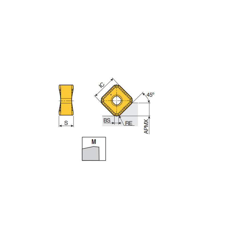 SNMX 1607 ANTN-M Heavy duty double-sided square inserts with 8 cutting edges for steel and cast iron in 45° face mills