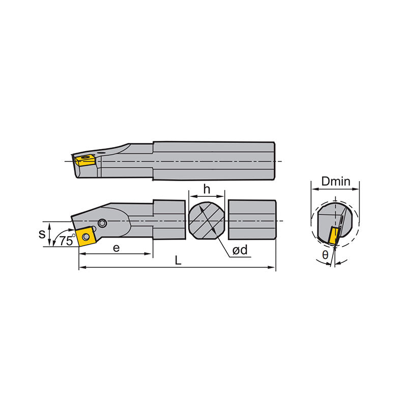 SN** Steel Boring Bar P- Clamping  PSKNR/L Kr: 75° S25Q/T/R S32R/U  S40S/V - Makotools Industrial Supply Tools for Metal Cutting