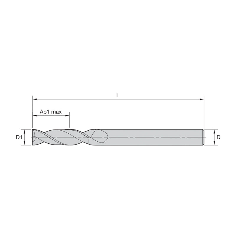 Solid Carbide End Mills •ALUFLASH • Series 2A19 • Square End • 2 Flute • Long Length • Cylindrical Shank • Inch