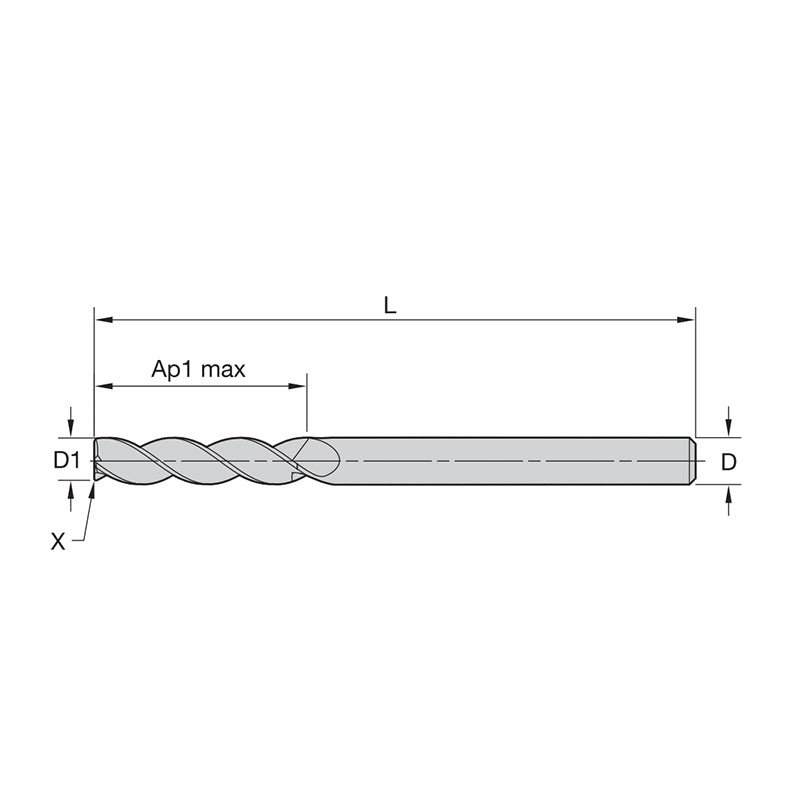 Solid Carbide End Mills •  ALUFLASH • Series 3A09 • Radius • 3 Flute • Regular Length • Cylindrical Shank • Metric