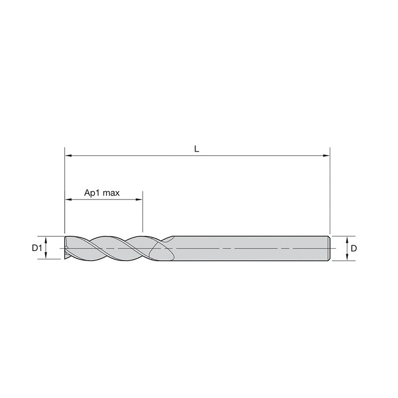 Solid Carbide End Mills •  ALUFLASH • Series 3A19 • Square End • 3 Flute • Medium Length • Cylindrical Shank • Inch