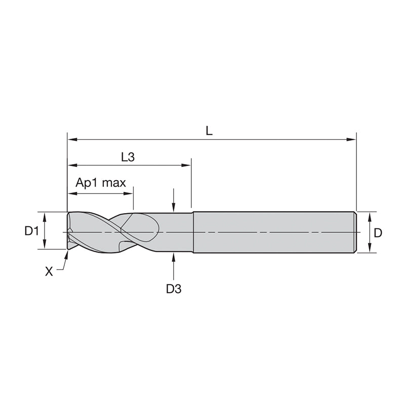 Solid Carbide End Mills •  ALUFLASH • Series 3AN9 • Radius • 3 Flute • Regular Length • Regular Neck • Cylindrical Shank • Inch