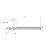 Solid Carbide End Mills •   ALUFLASH • Series 3AN9 • Radius • 3 Flute • Regular Length • Regular Neck • Cylindrical Shank • Metric