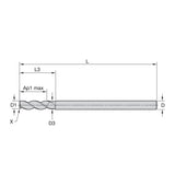 Solid Carbide End Mills • ALUFLASH • Series 3AP9 • Radius • 3 Flute • Long Length • Regular Neck • Cylindrical Shank • Metric