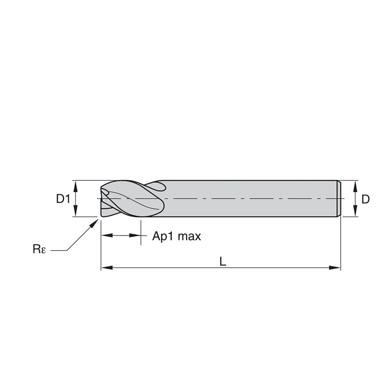 Solid Carbide End Mills • Finishers • Series DC03 • Radius • Metric  TiAlN-LW