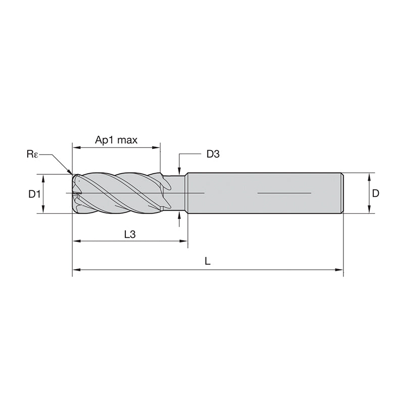 Solid Carbide End Mills • VariMill II ER • Series 57NE • Square End • Eccentric Relief • Neck • 5 Flute • Metric   Straight-Cylindrical