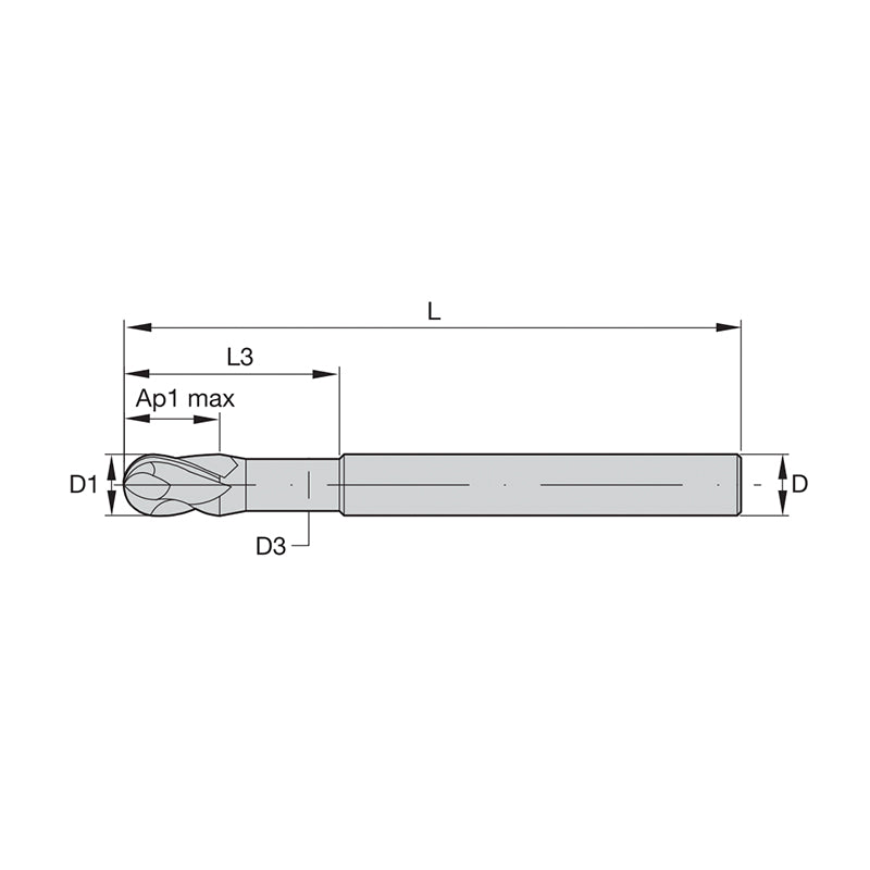 Solid Carbide End Mills • VariMill I • Series 47N0 • Ball Nose • Neck • 4 Flute • Metric WP15PE