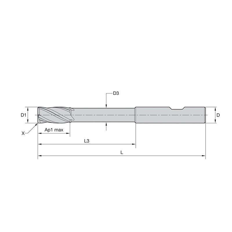 Solid Carbide End Mills • VariMill I • Series 47N6 • Square End • Long Neck • 4 Flute • Metric