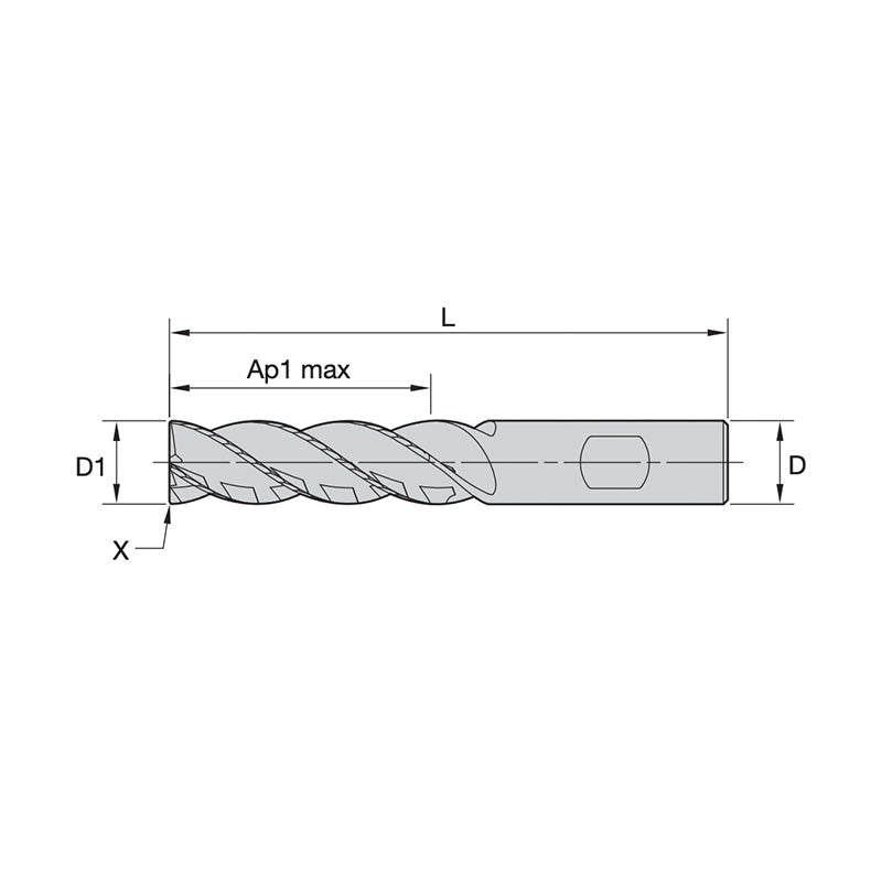 Solid Carbide End Mills •VariMill XTREME • Series 4X1E • Radiused • 4 Flute • Weldon® Shank • Inch