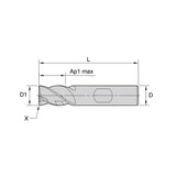 Solid Carbide End Mills •VariMill XTREME • Series 4X4E • Radiused • 4 Flute • Weldon® Shank • Inch