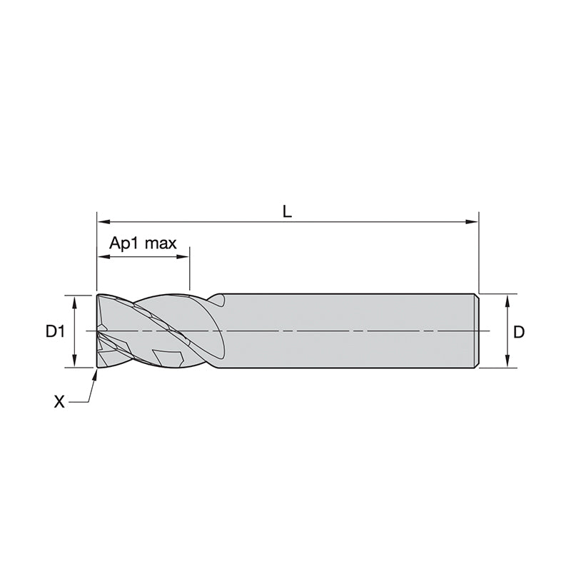 Solid Carbide End Mills • VariMill XTREME • Series 4XNE • Chamfered • 4 Flute • Cylindrical Shank • Metric