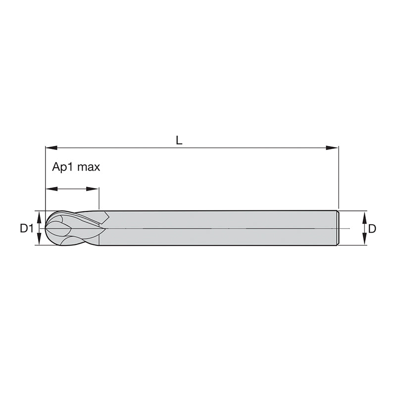 Solid Carbide End Mills •  Vision Plus • Series 7150 • Ball Nose • Cylindrical Shank • Metric