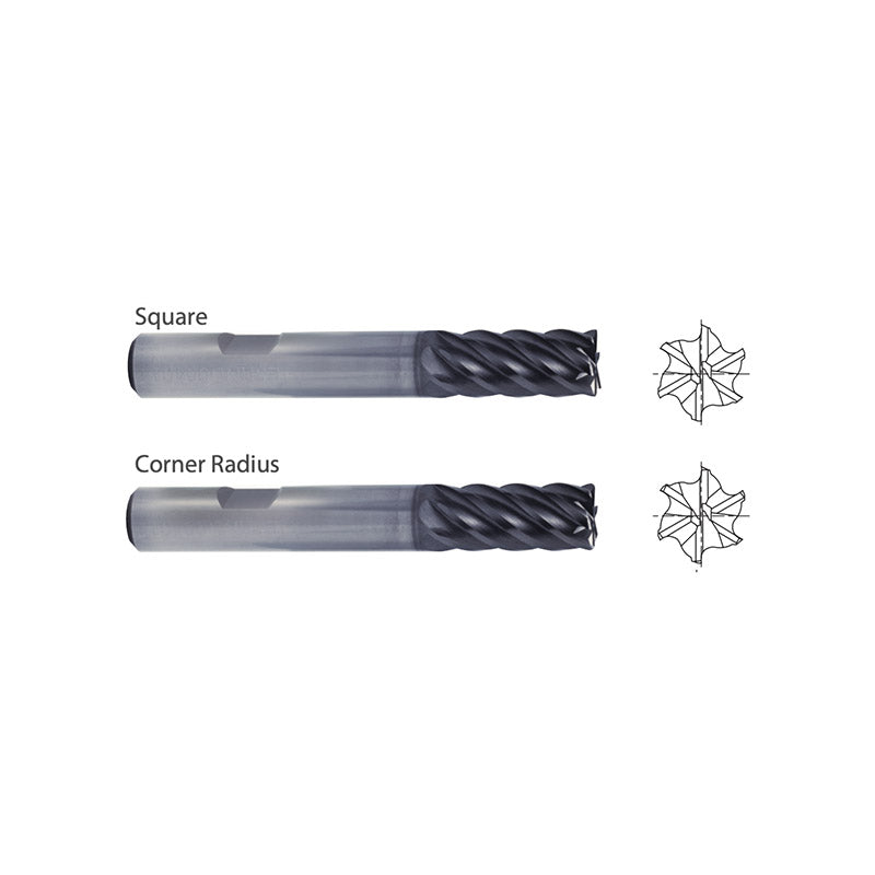 Square GMG13 / GMG15,  Corner Radius GMG17 / GMG19,  Carbide, 6 Flute Multiple Length V7 PLUS A  END MILLS