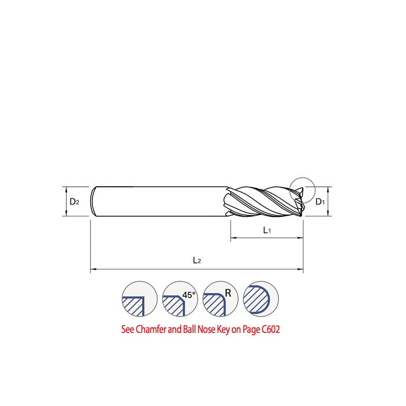 Corner Radius UGMF70,  Carbide, 4 Flute Multiple Length V7 PLUS A  END MILLS