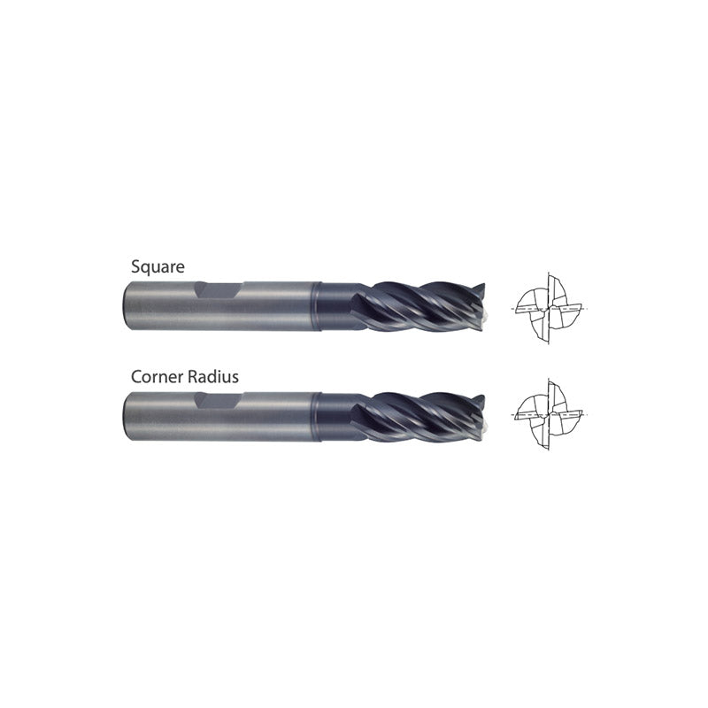 Square UGMF73,  Corner Radius UGMF75, Carbide, 4 Flute Extended Reach V7 PLUS A  END MILLS
