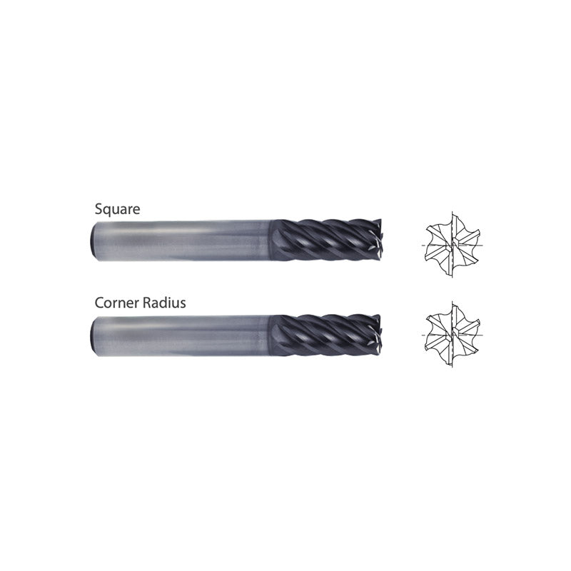 SquareUGMG20,  Corner Radius UGMG22,  Carbide, 6 Flute Extended Reach V7 PLUS A  END MILLS OD 1/4~1/2