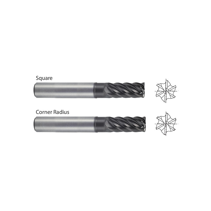 SquareUGMH08,  Corner Radius UGMH09,  Carbide, 6 Flute Extended Reach V7 PLUS A  END MILLS OD (D1)3/4～1