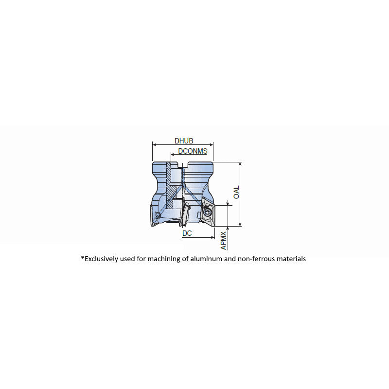TFM90XEV-R-16/22 90° Face mills with very high positive rake angle & two helical cutting edges inserts of XEVT 16/22 for high speed aluminum machining - Big-tools Industrial Supply Tools for Metal Cutting