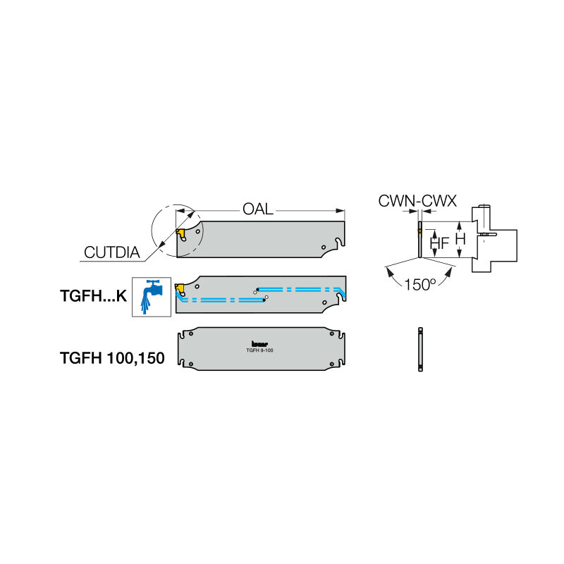 TGFH/R/L : Blades with a Tangentially Oriented Pocket Carrying TANG-GRIP Single-Ended Inserts for Parting and Grooving - Big-tools Industrial Supply Tools for Metal Cutting