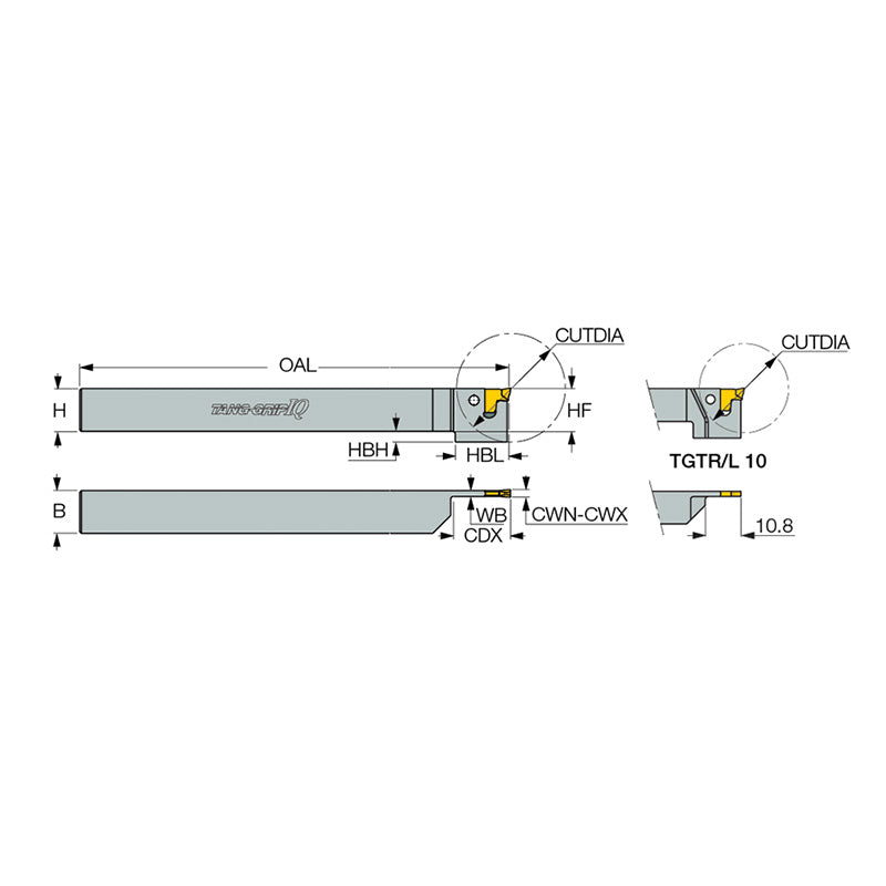 TGTR/L-2T..SH-L120 : Integral Shank Short-Head TANG-GRIP Toolholders for Parting and Grooving - Big-tools Industrial Supply Tools for Metal Cutting