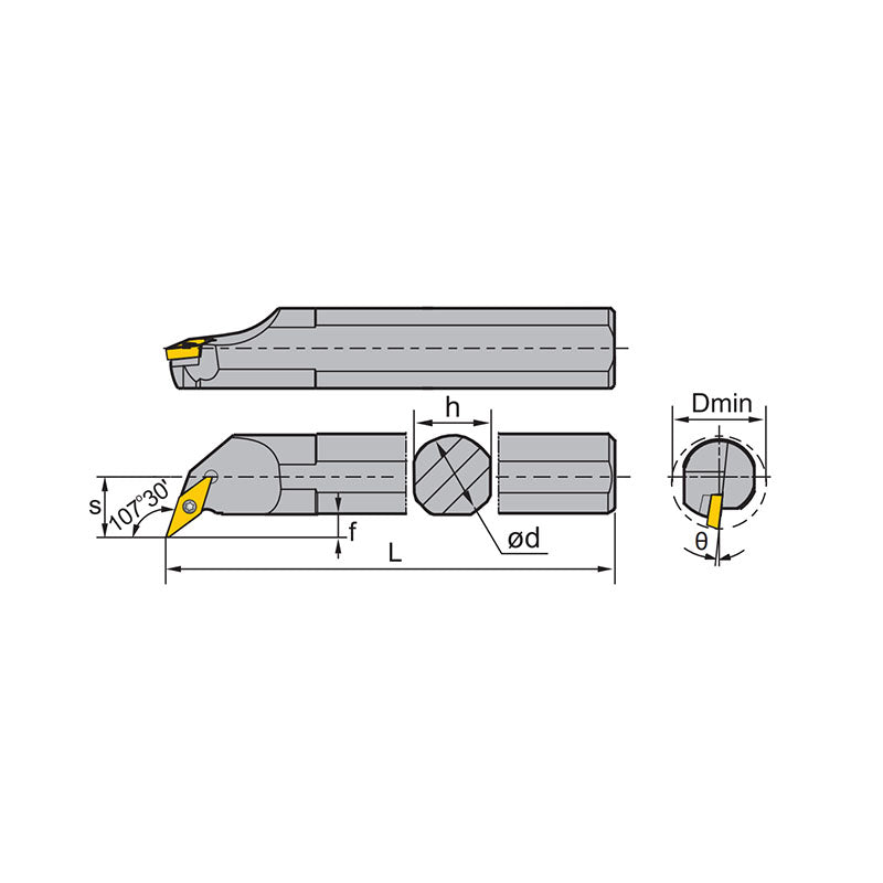 VB** Steel Boring Bar S- Clamping SVQBR/L Kr: 107°30' S32R/U S40V A32S - Makotools Industrial Supply Tools for Metal Cutting