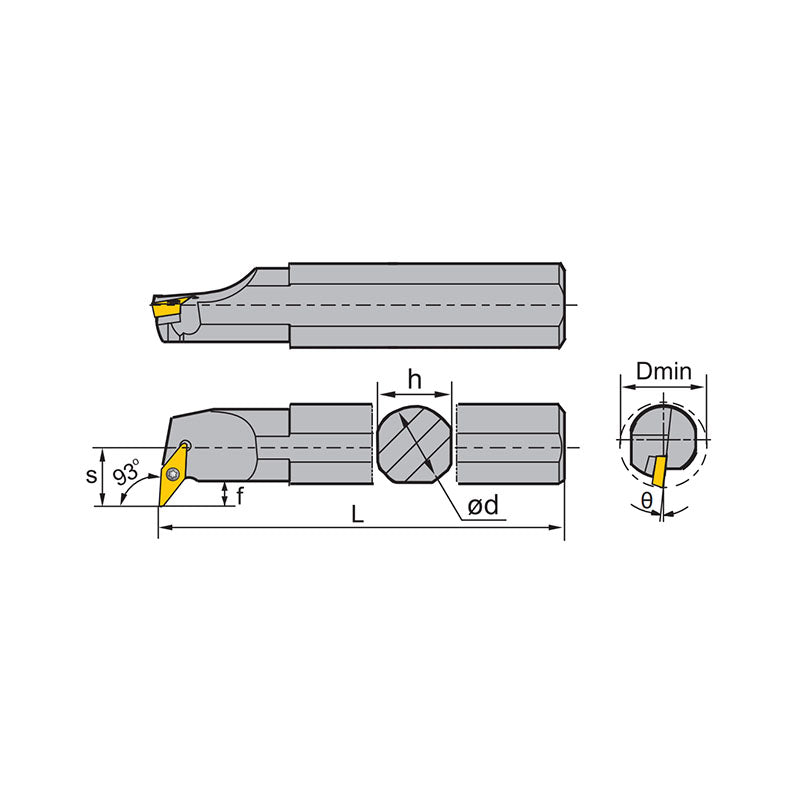 VB** Steel Boring Bar S- Clamping SVUBR/L Kr: 93° S32R/U S40S/V A32S - Makotools Industrial Supply Tools for Metal Cutting