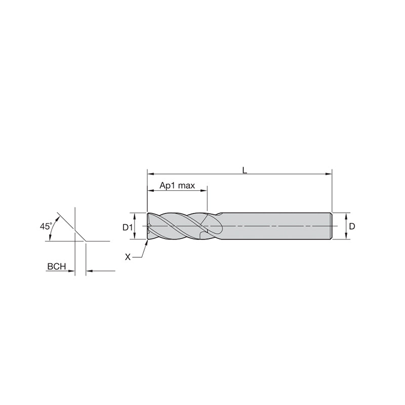 Versatile Solid Carbide End Mills •WCE4 • Series W401 • Chamfered • 4 Flute • Cylindrical Shank • Metric