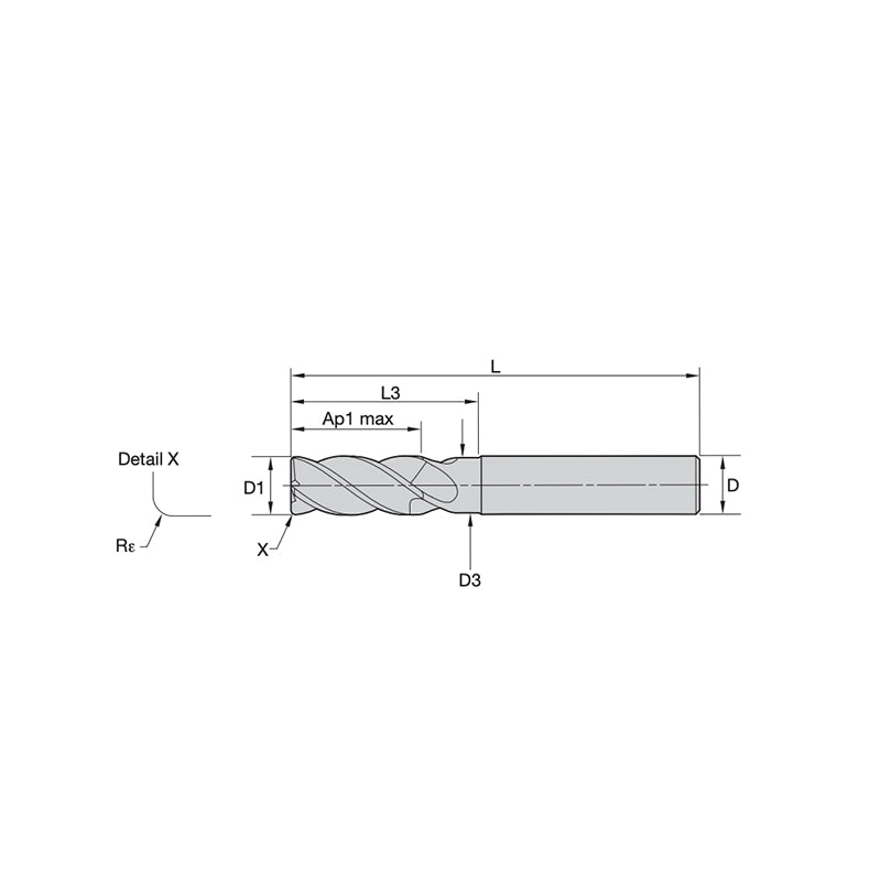 Versatile Solid Carbide End Mills • WCE4 • Series W4N1 • Radiused • 4 Flute • Necked • Cylindrical Shank • Metric