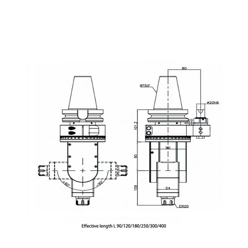 ZU-ER20 Center output type Universal milling head 0° - 90° Angle Head