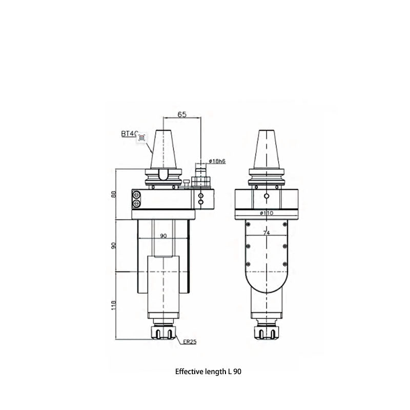 ZU-ER25 Center output type Universal milling head 0° - 90° Angle Head